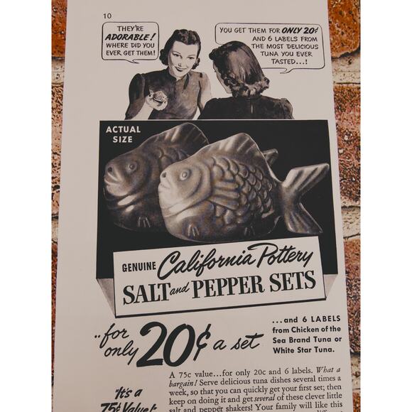 1940 Chicken of Sea Tuna‎ Salt & Pepper Kitchen Collectible Nostalgic Print Ad - Picture 2 of 11